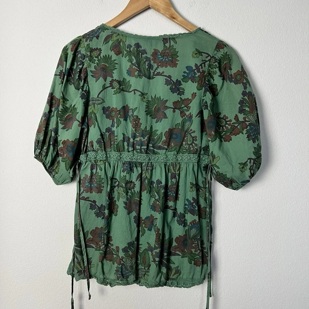 Vintage Y2K Old Navy Babydoll Top Womens Small Green Floral Cottagecore Summer